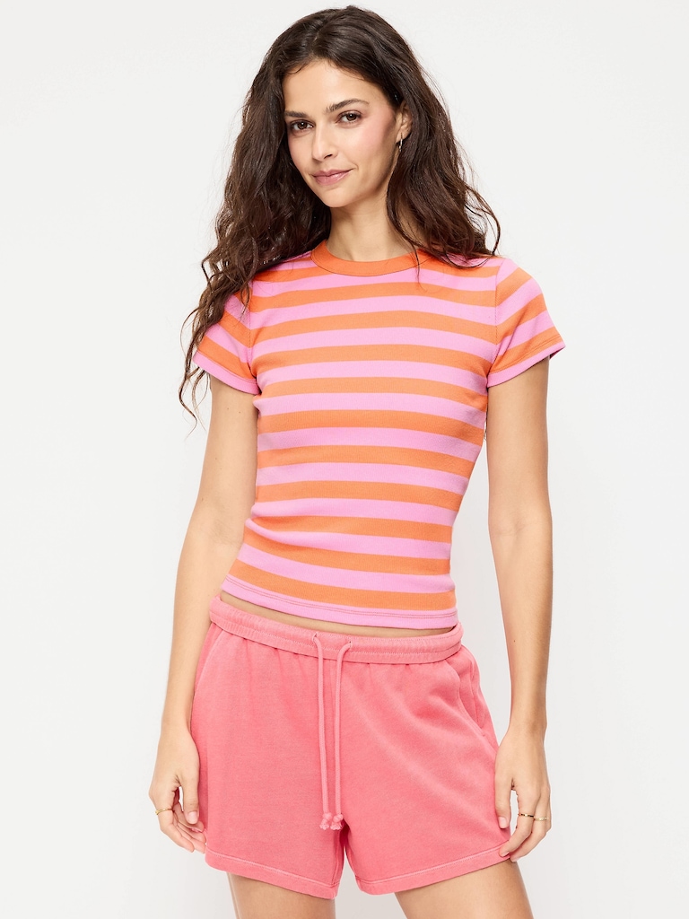 T-shirt moulant côtelé ras du cou