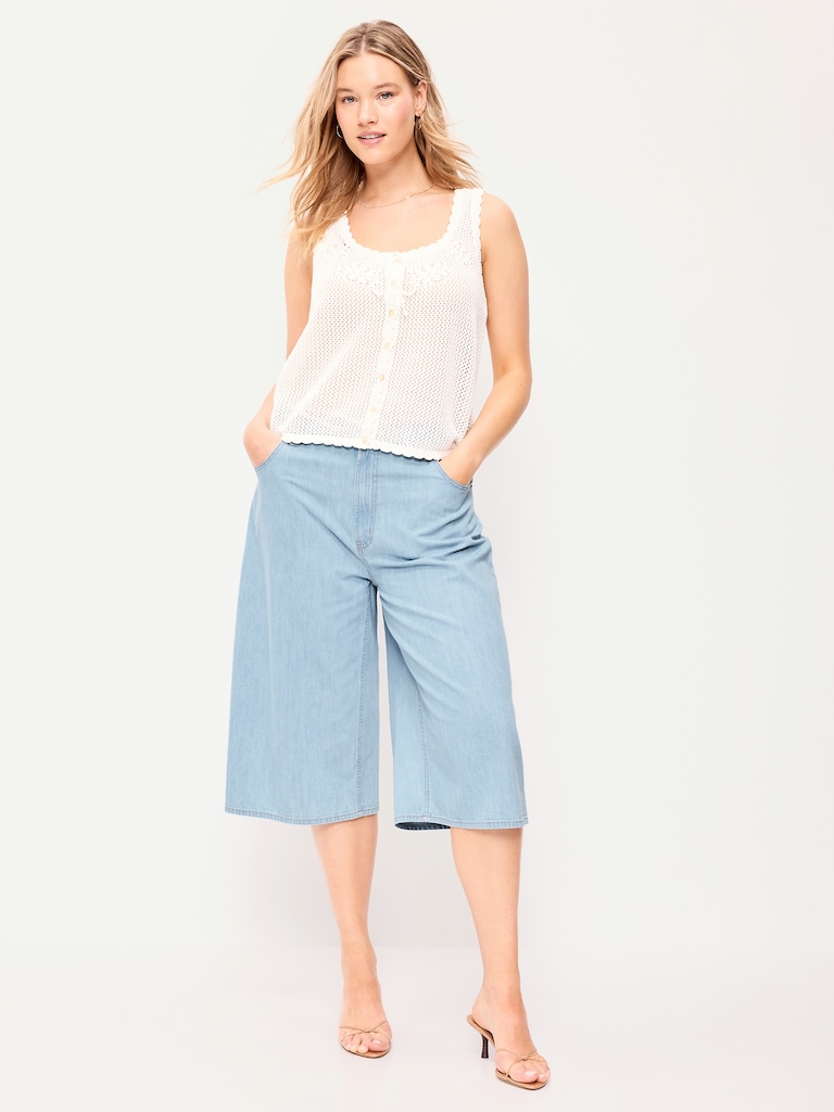Mid-Rise Loose Culotte Jeans