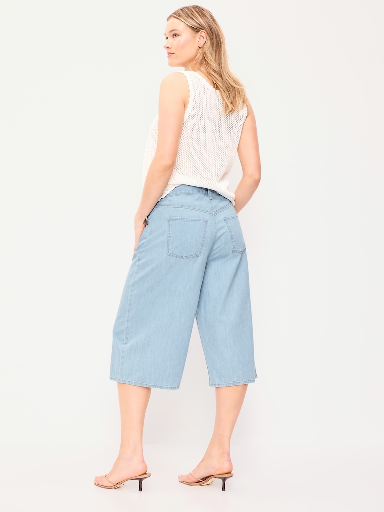 Mid-Rise Loose Culotte Jeans