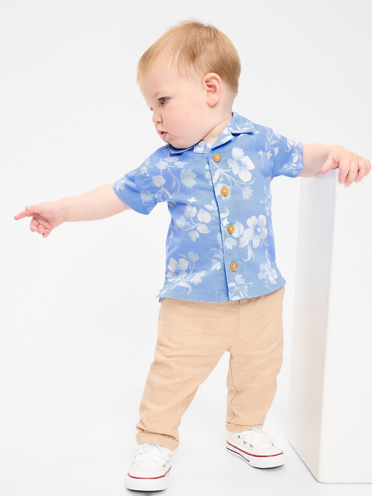 Printed Short-Sleeve Linen-Blend Shirt for Baby