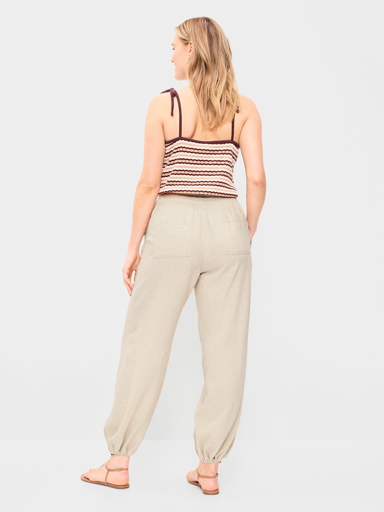 Mid-Rise Linen-Blend Utility Pants