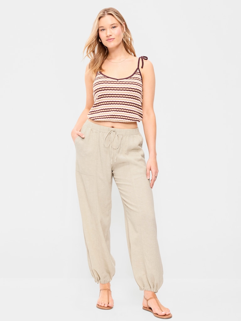 Mid-Rise Linen-Blend Utility Pants