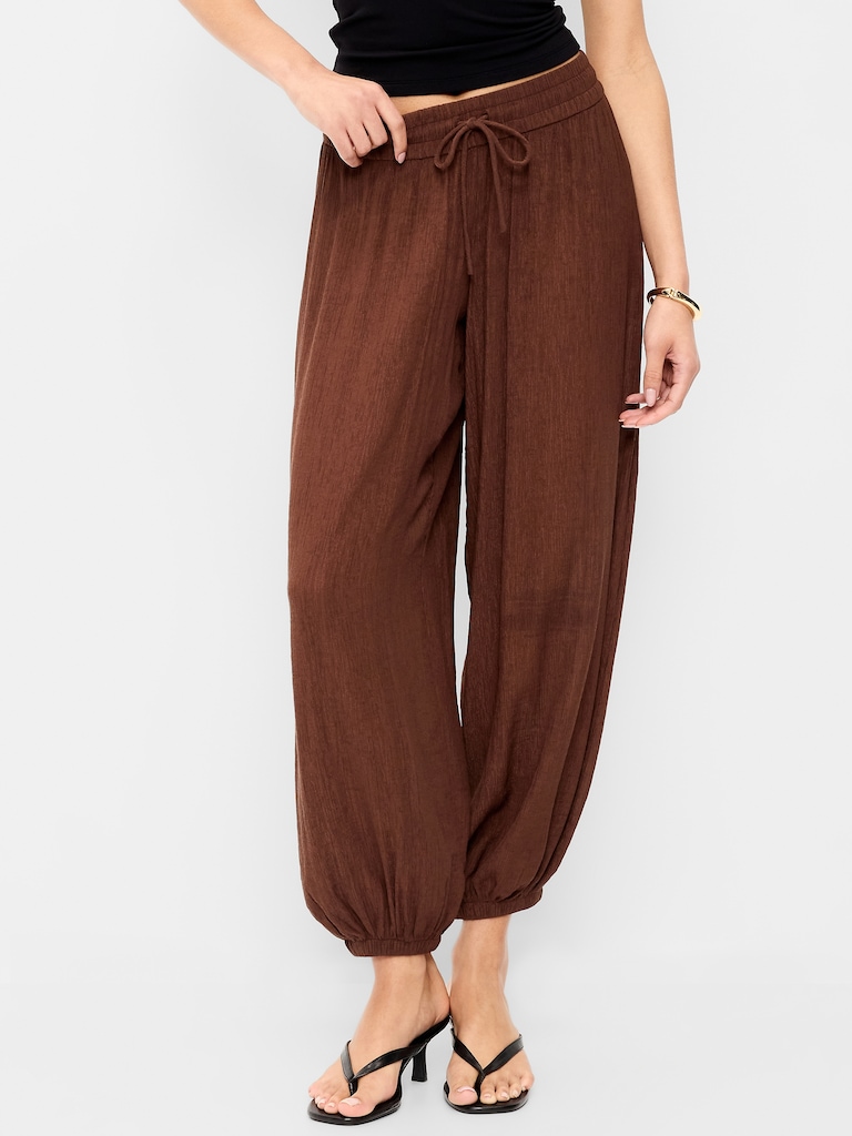 High-Waisted Crinkle Chiffon Harem Pants