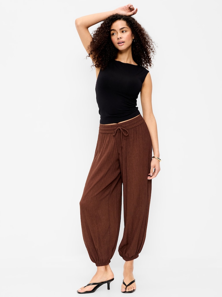 High-Waisted Crinkle Chiffon Harem Pants