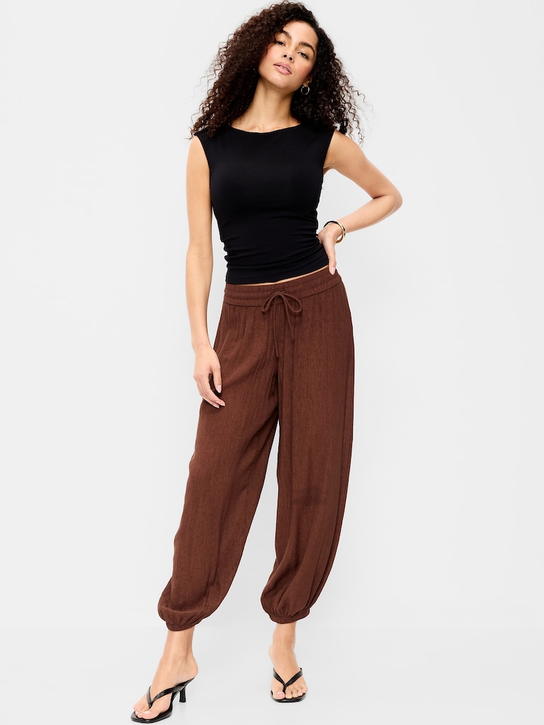 High-Waisted Crinkle Chiffon Harem Pants