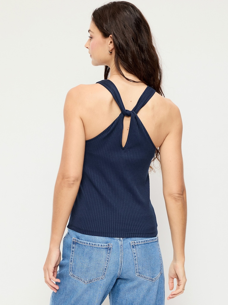 Sleeveless Ribbed Loop-Back Tank Top