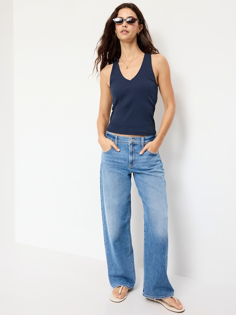 Sleeveless Ribbed Loop-Back Tank Top