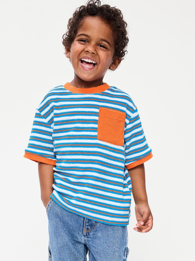Short-Sleeve Oversized Terry Pocket T-Shirt for Toddler Boys