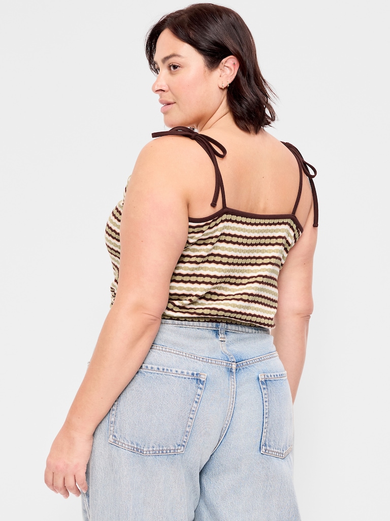 Sleeveless Pointelle Tie-Strap Tank Top