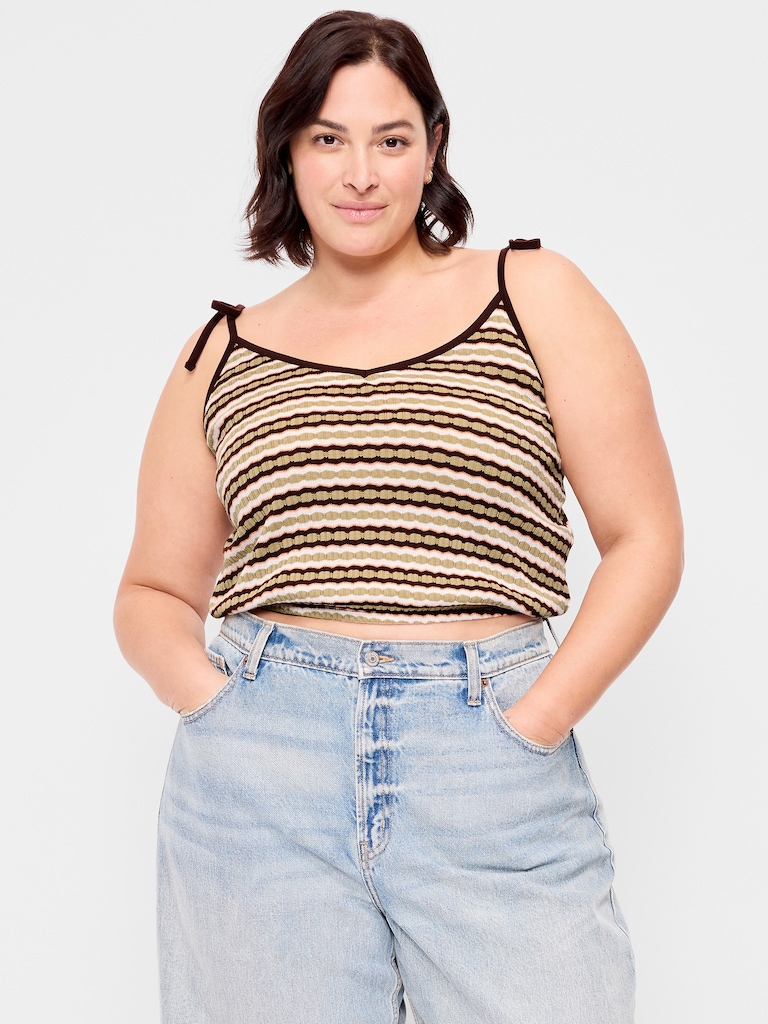 Sleeveless Pointelle Tie-Strap Tank Top