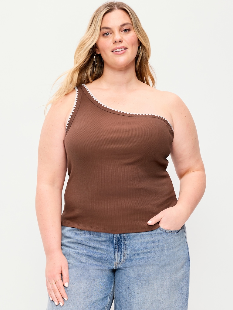 Ribbed One-Shoulder Tank Top