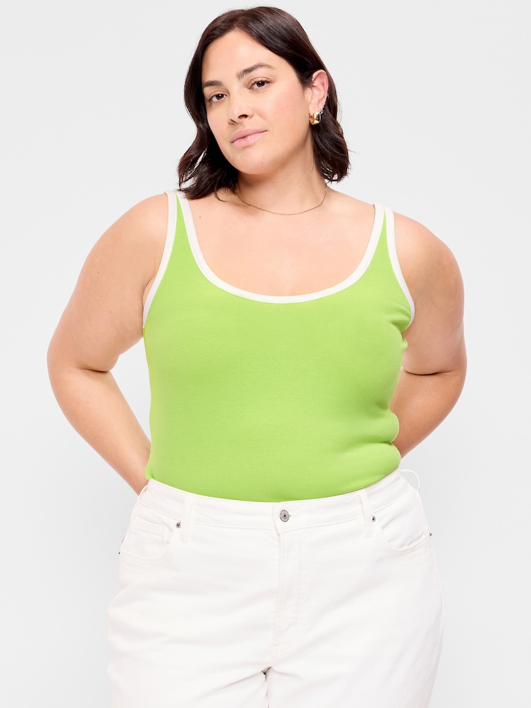 First-Layer Ribbed Scoop-Neck Tank Top