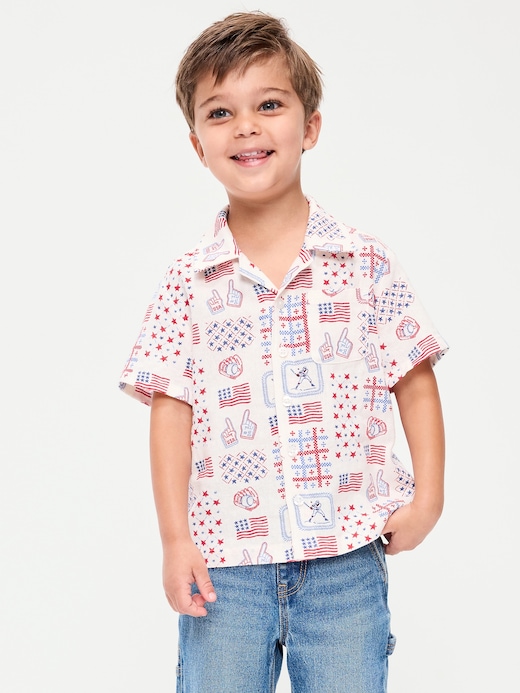 Printed Printed Linen-Blend Pocket Shirt for Toddler Boys under $10 clearance