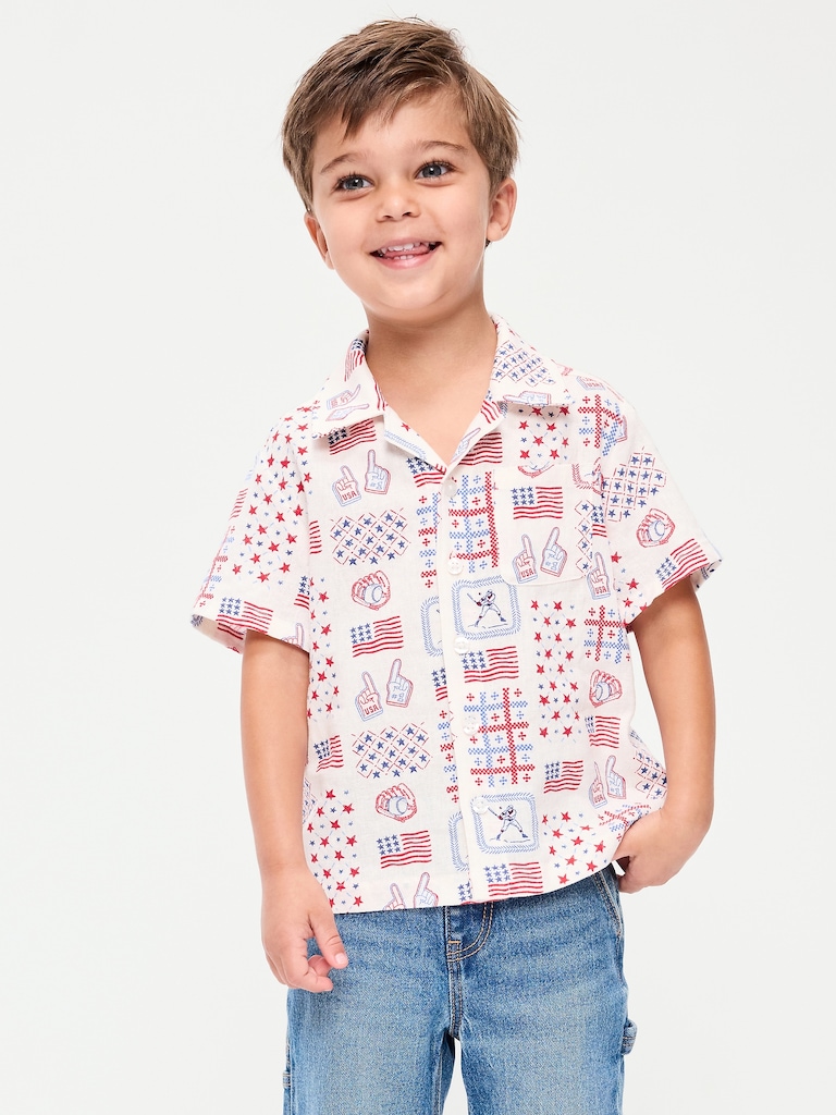 Printed Linen-Blend Pocket Shirt for Toddler Boys