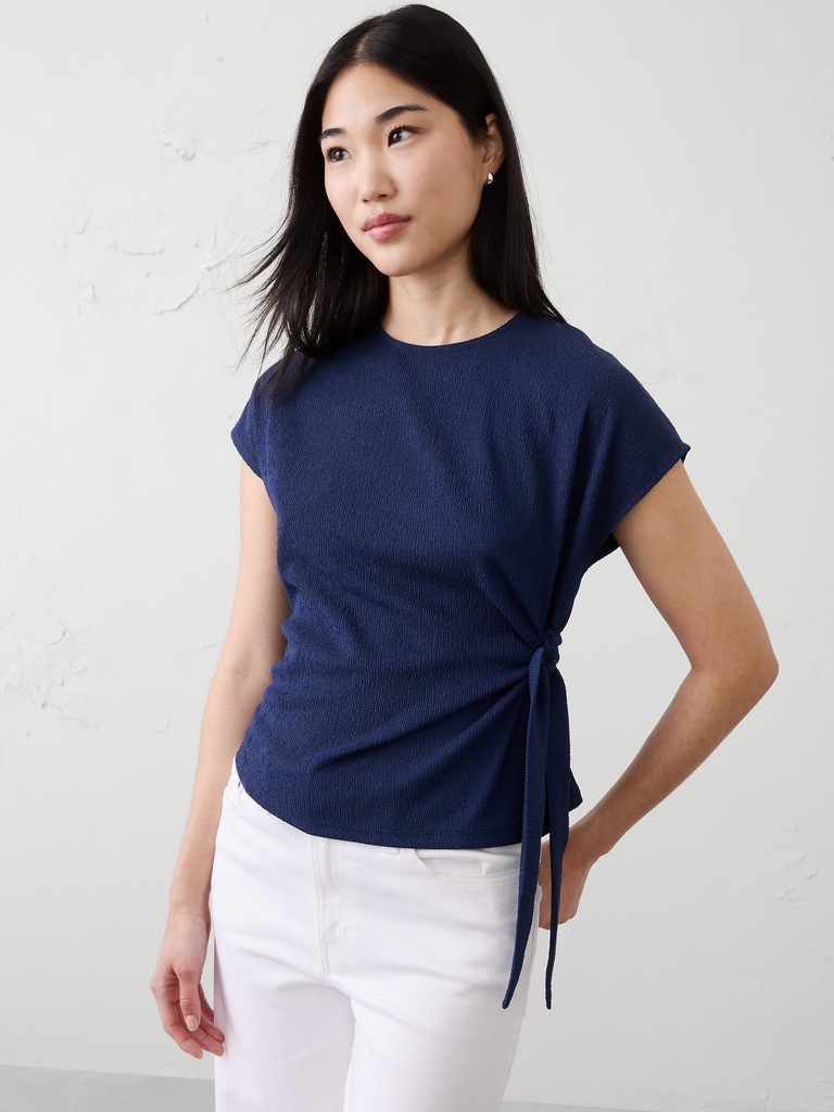 Textured Smocked Side-Tie Top