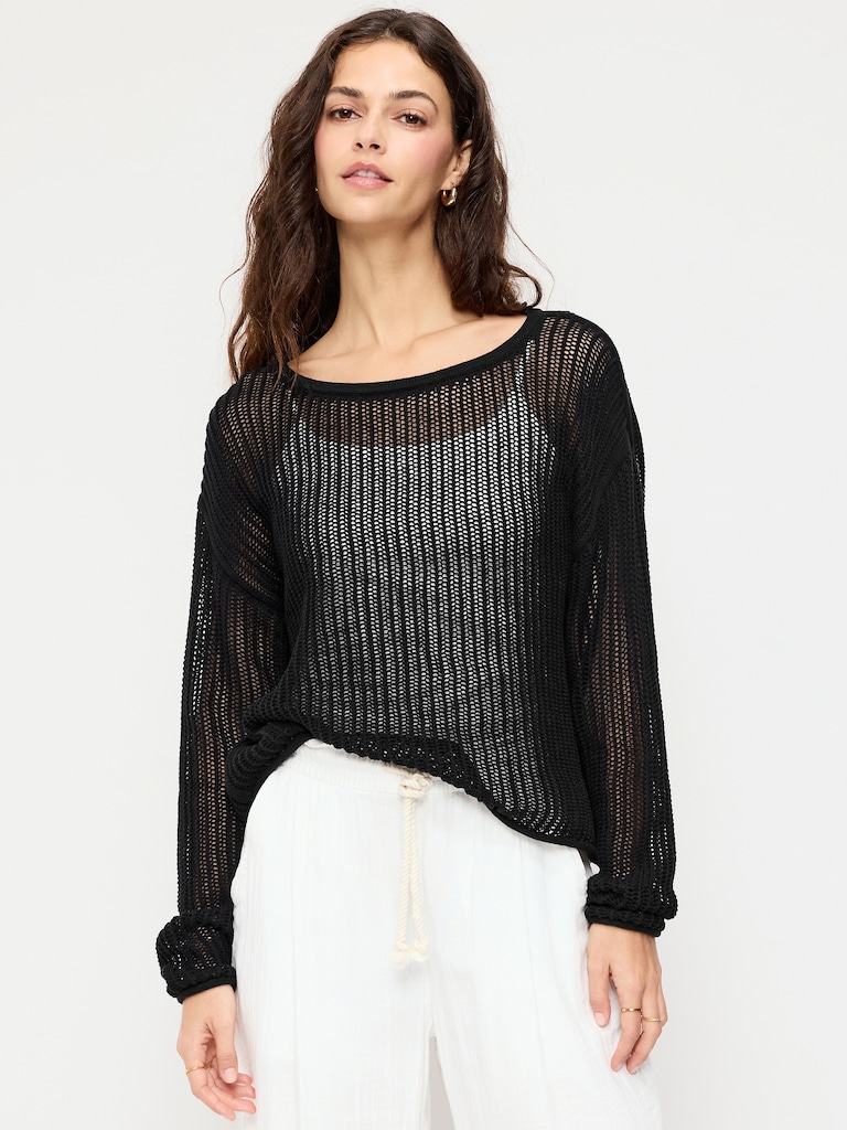 Open-Stitch Cropped Sweater