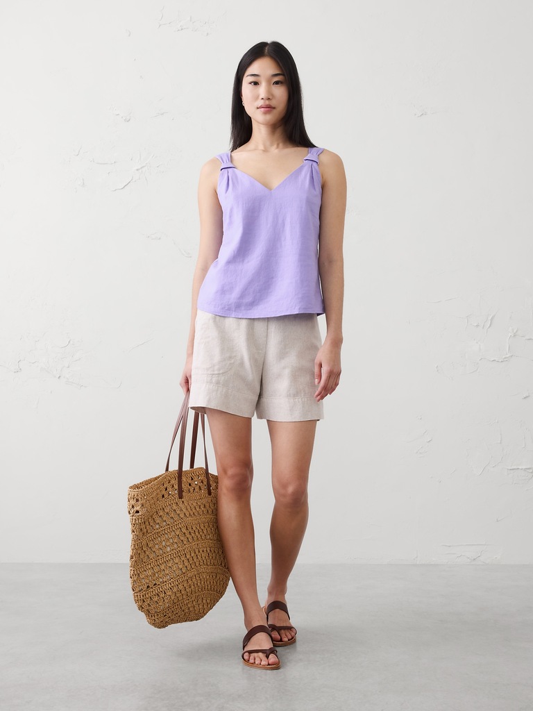 Linen-Blend Knotted Top