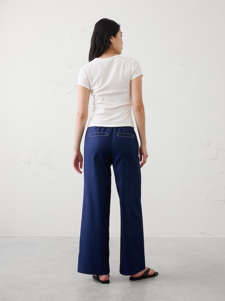 Wide-Leg Mid-Rise Twill Pull-On Utility Pant