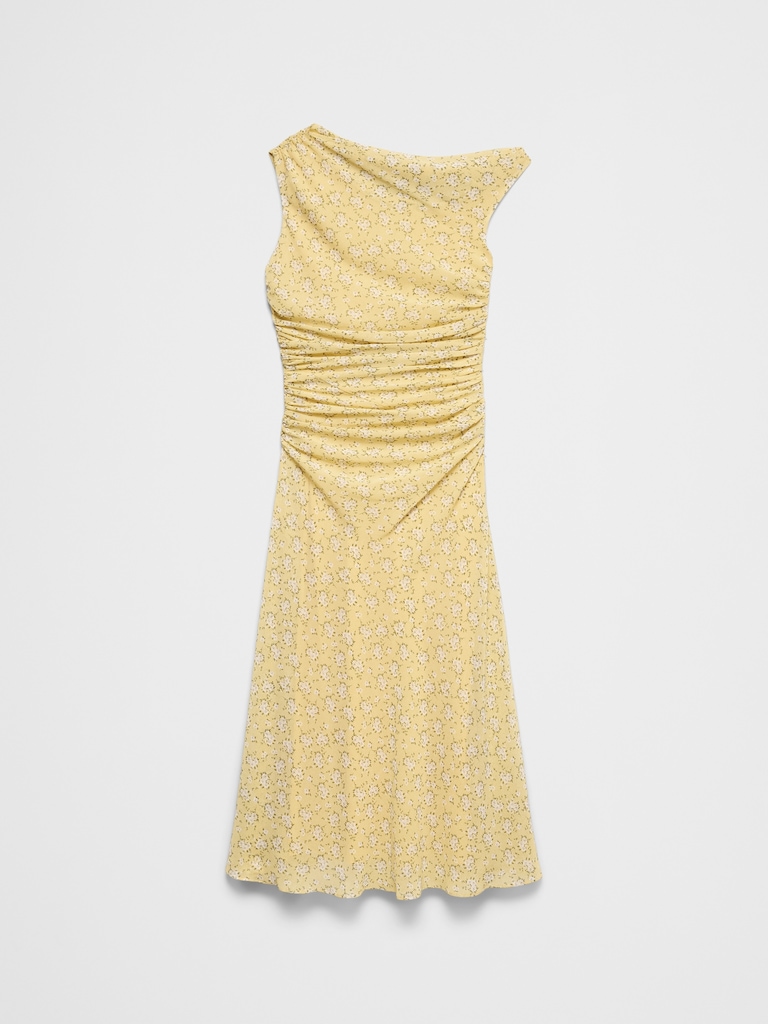 Asymmetrical Side-Ruched Midi Dress