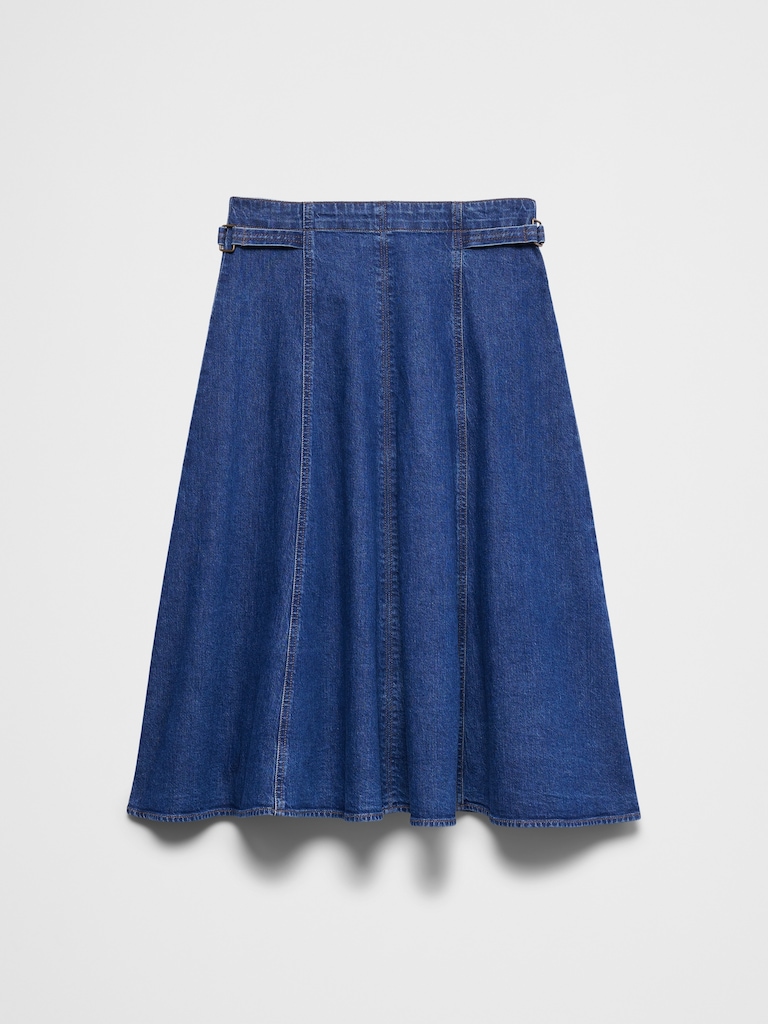 Denim Flared Midi Skirt