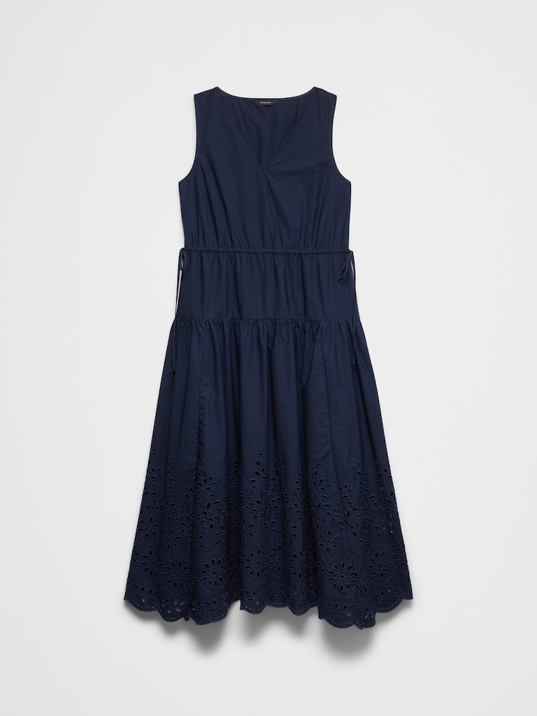 Poplin Eyelet-Hem Midi Dress