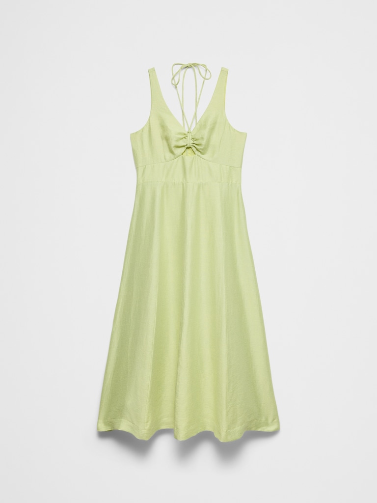 Linen-Blend Cutout Tie-Front Midi Dress