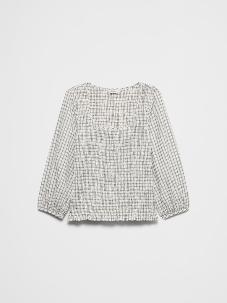 Seersucker Smocked-Bodice Top