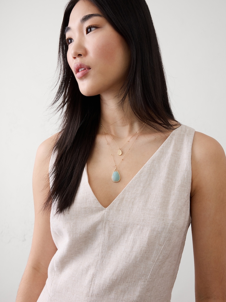 Teardrop Faceted Stone Pendant Delicate Necklace