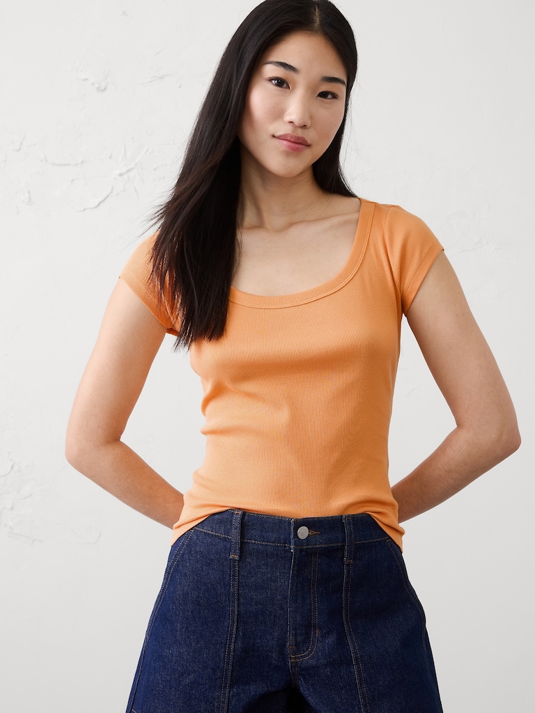 Ribbed Scoop-Neck T-Shirt