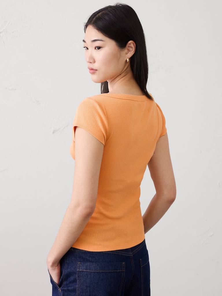 Ribbed Scoop-Neck T-Shirt