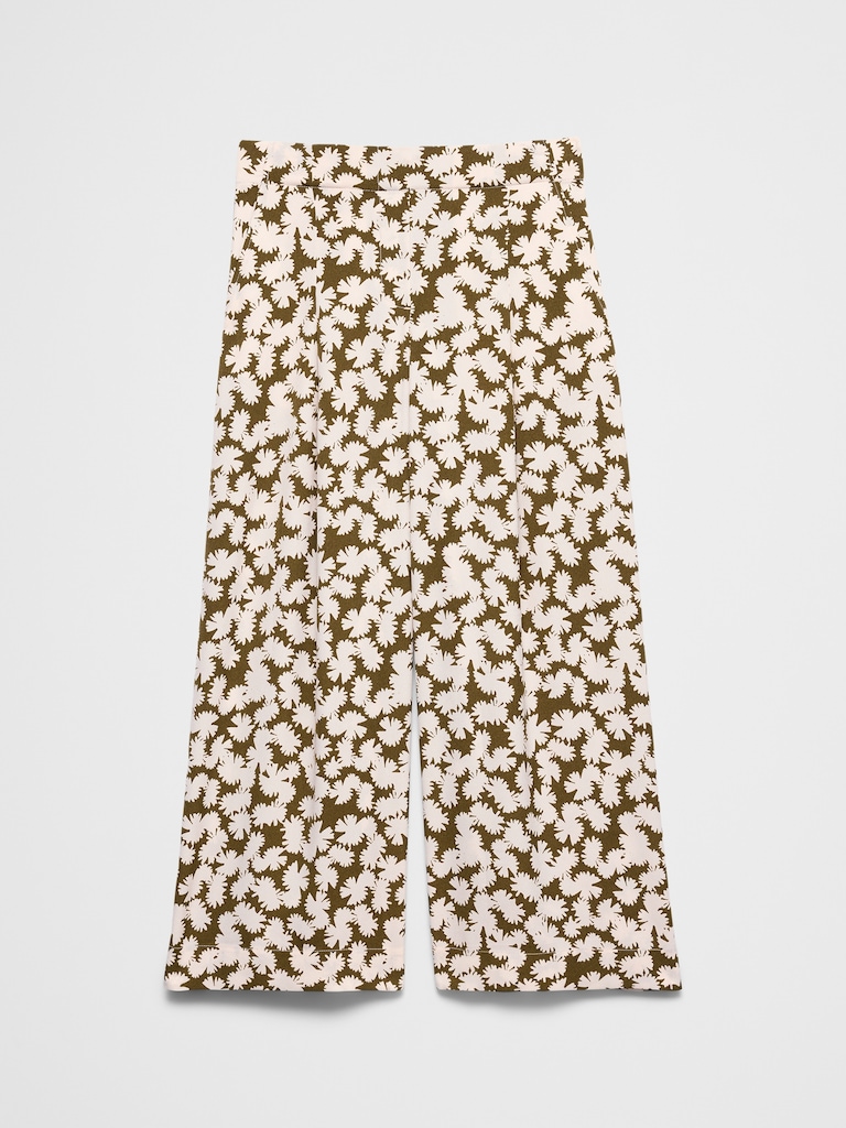 Wide-Leg Mid-Rise Pleated Pull-On Pant