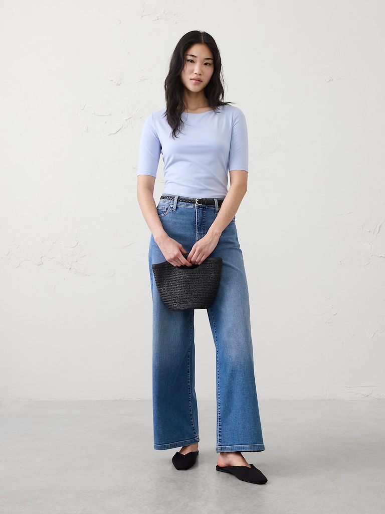 Soft Stretch Elbow-Sleeve Top