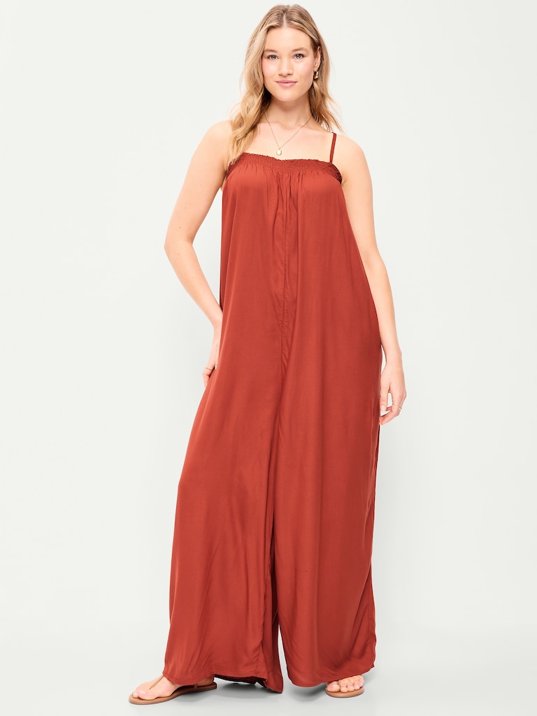 Airy Smocked-Top Jumpsuit