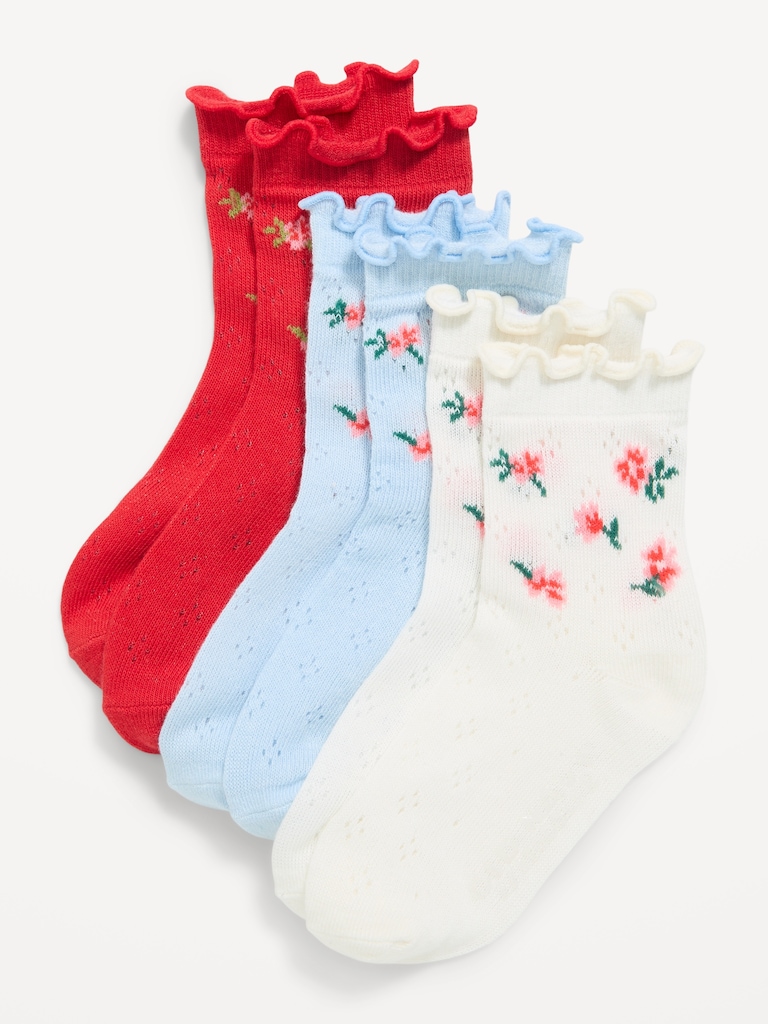 Ruffled Pointelle-Knit Crew Sock 3-Pack for Toddler & Baby