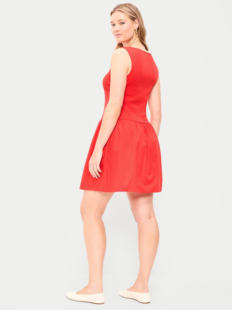 Mixed Media Drop-Waist Mini Dress