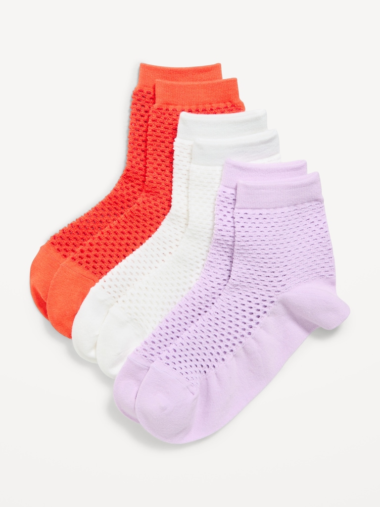 Netted Quarter-Crew Socks 3-Pack for Women