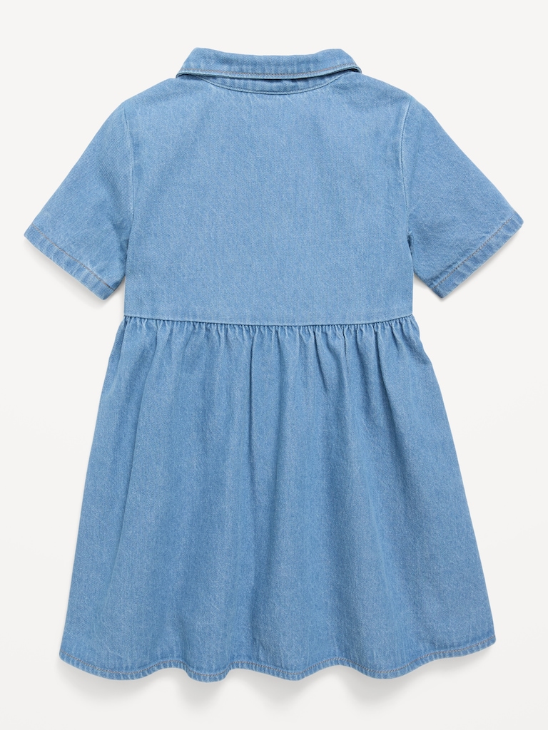 Short-Sleeve Denim Shirt Dress for Toddler Girls