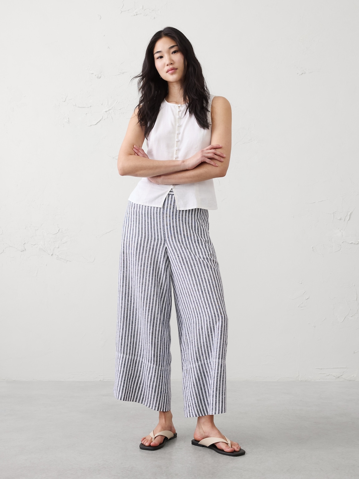 Anyday Wide-Leg High-Rise Linen-Blend Cropped Pant