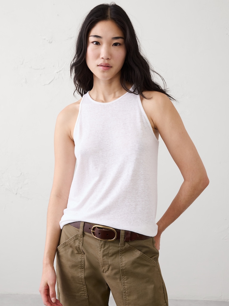 Linen-Blend Racer Back Tank