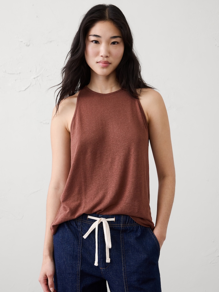 Linen-Blend Racer Back Tank