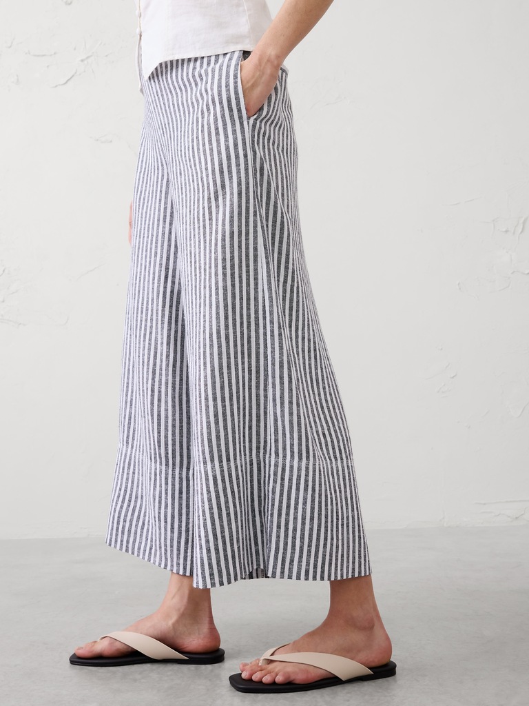 Wide-Leg High-Rise Linen-Blend Pull-On Cropped Pant