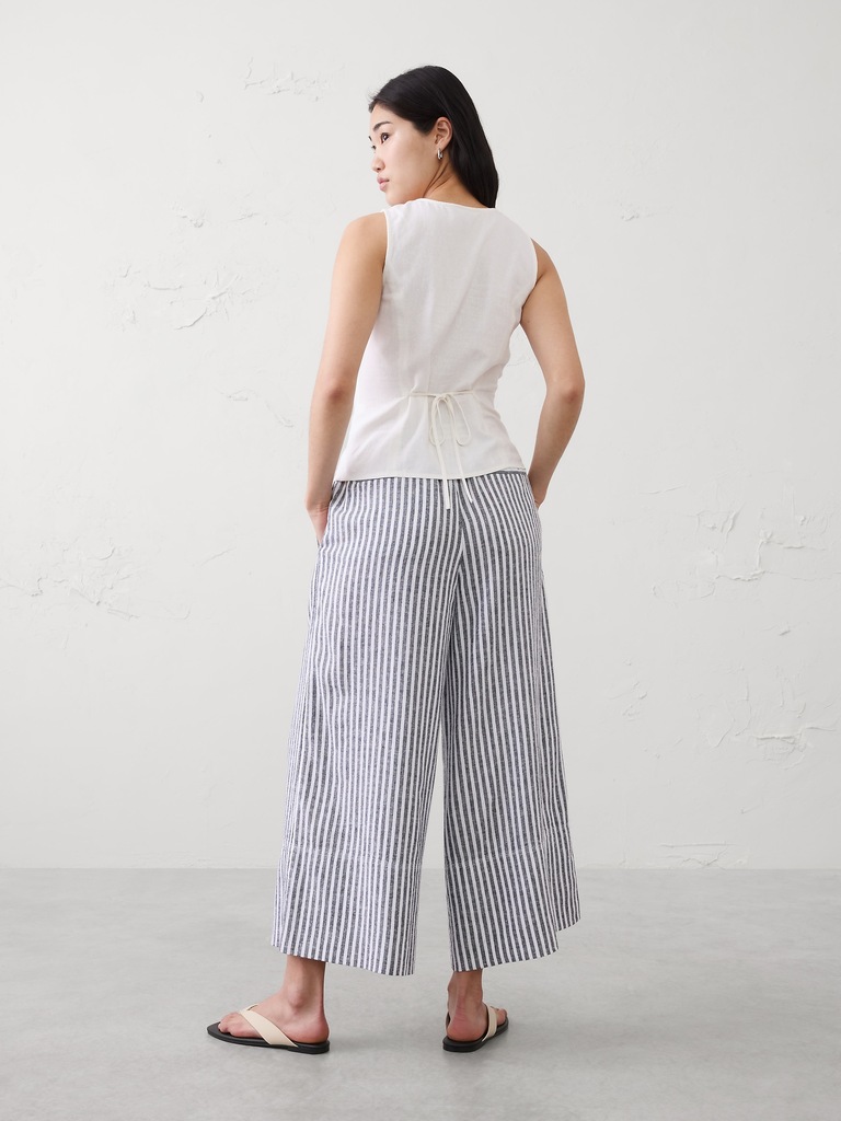 Wide-Leg High-Rise Linen-Blend Pull-On Cropped Pant