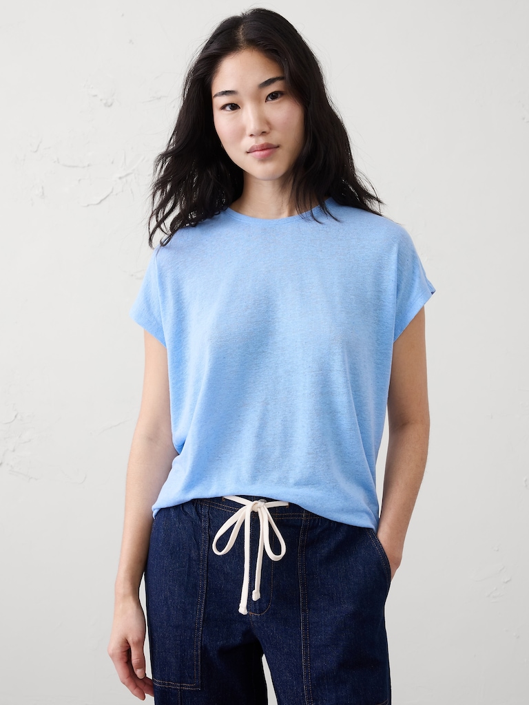 Linen-Blend Cap-Sleeve T-Shirt