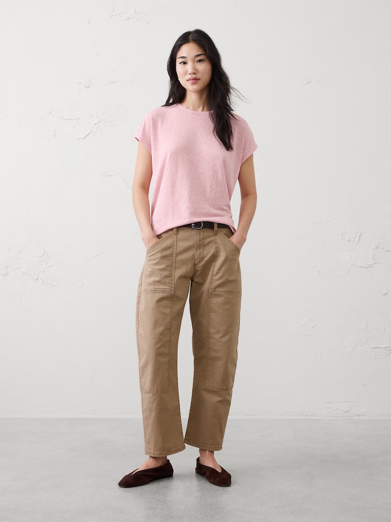 Linen-Blend Cap-Sleeve T-Shirt