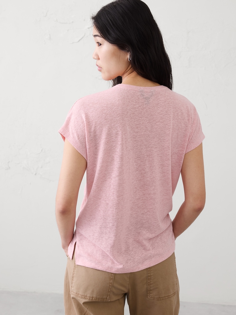 Linen-Blend Cap-Sleeve T-Shirt