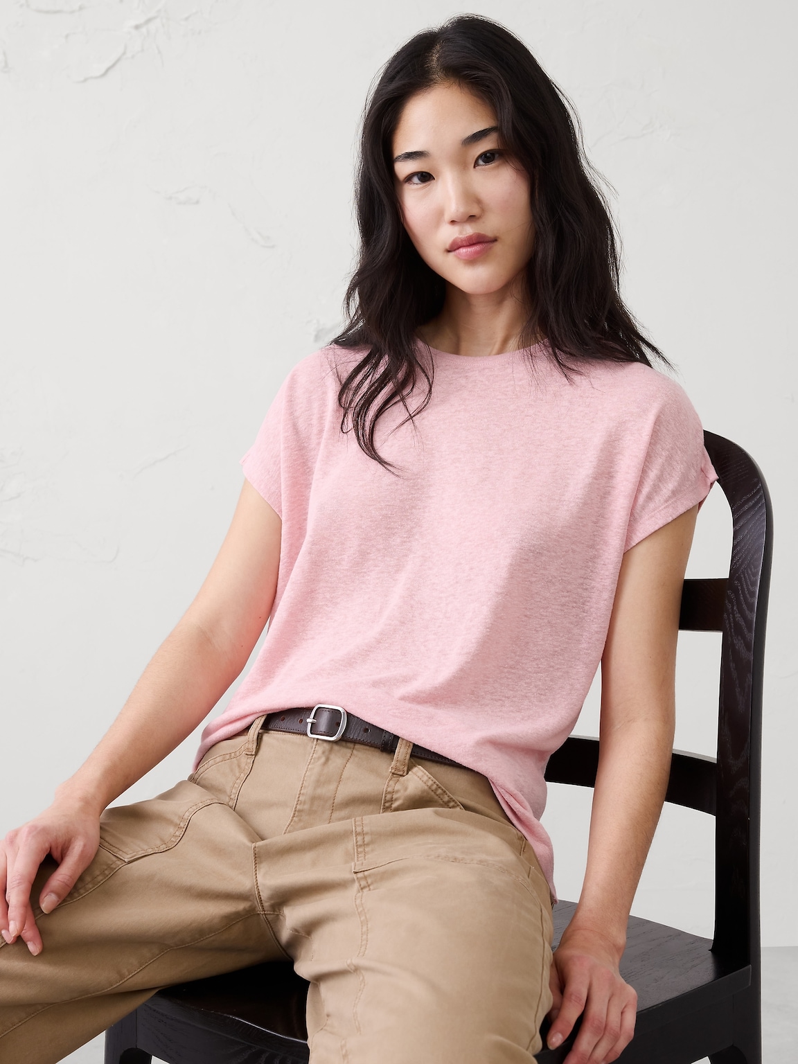 Linen-Blend Cap-Sleeve T-Shirt