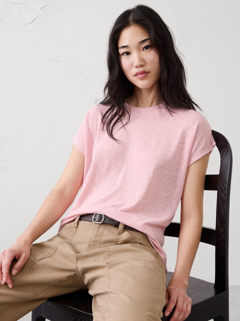 Linen-Blend Cap-Sleeve T-Shirt