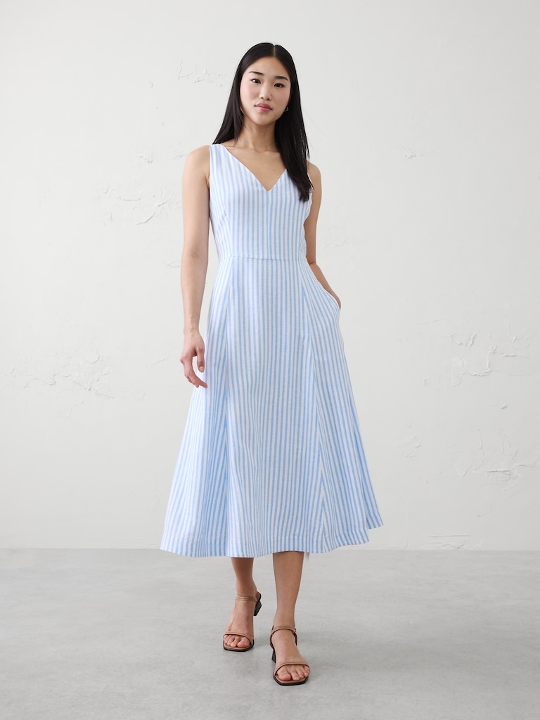 Linen-Blend Drapey Midi Dress