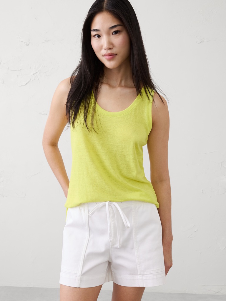 Linen-Blend Scoop-Neck Tank