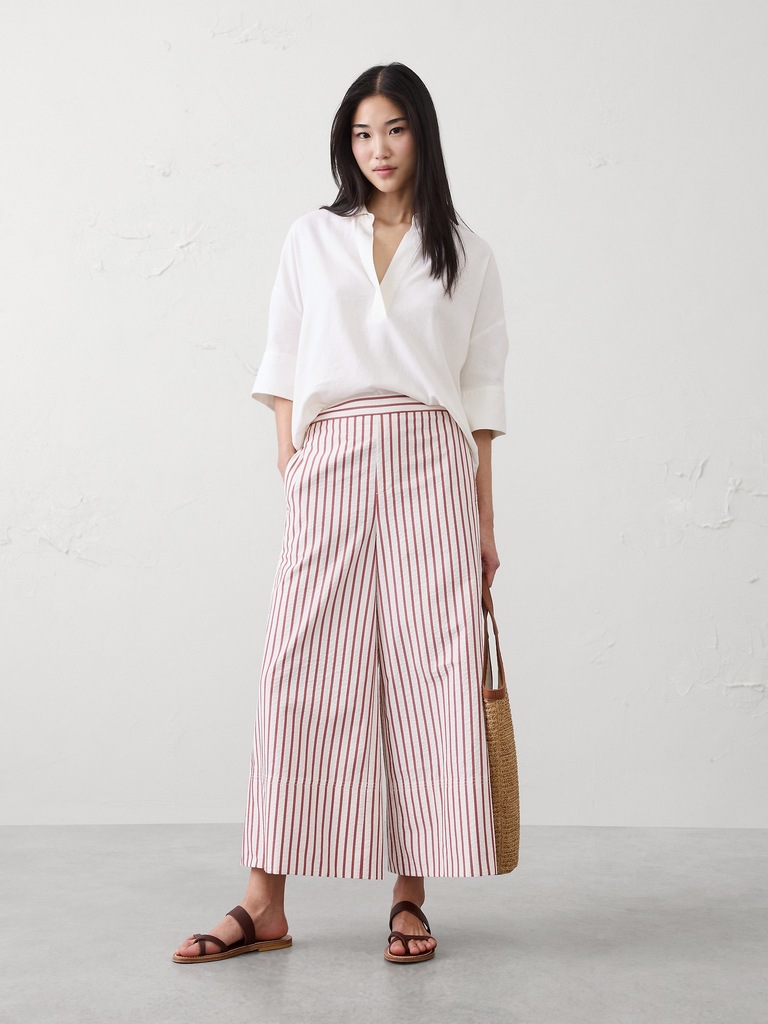 Anyday Wide-Leg High-Rise Seersucker Cropped Pant